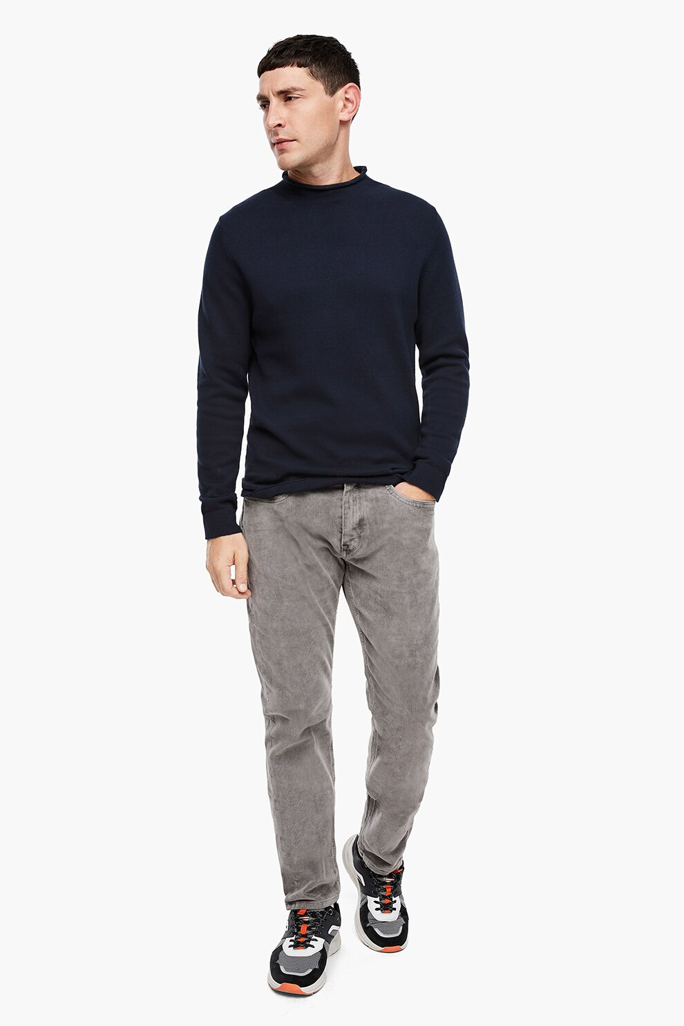 s.Oliver, Pulover tricotat fin cu guler mediu pliabil, Bleumarin, S