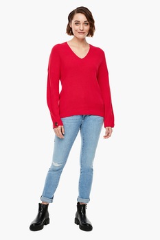 s.Oliver, Pulover cu decolteu in V si maneci cazute, Rosu, S s.Oliver, Pulover cu decolteu in V si maneci cazute, Rosu, S