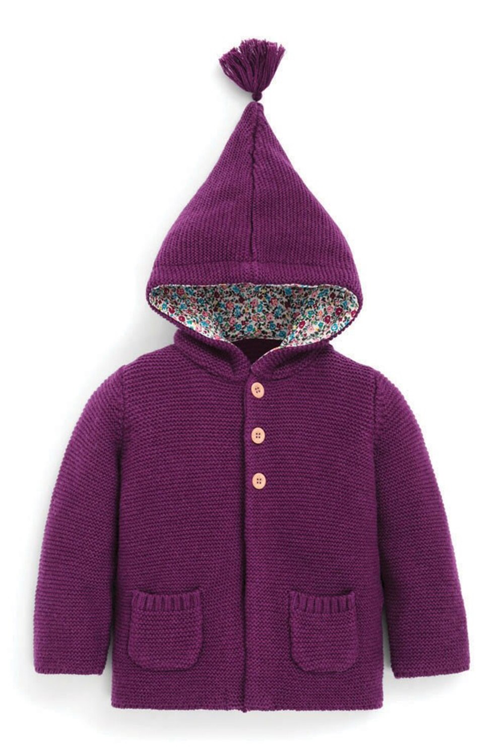 JoJo Maman Bebe, Cardigan din amestec de lana, cu buzunare aplicate si gluga, Violet, 92 CM