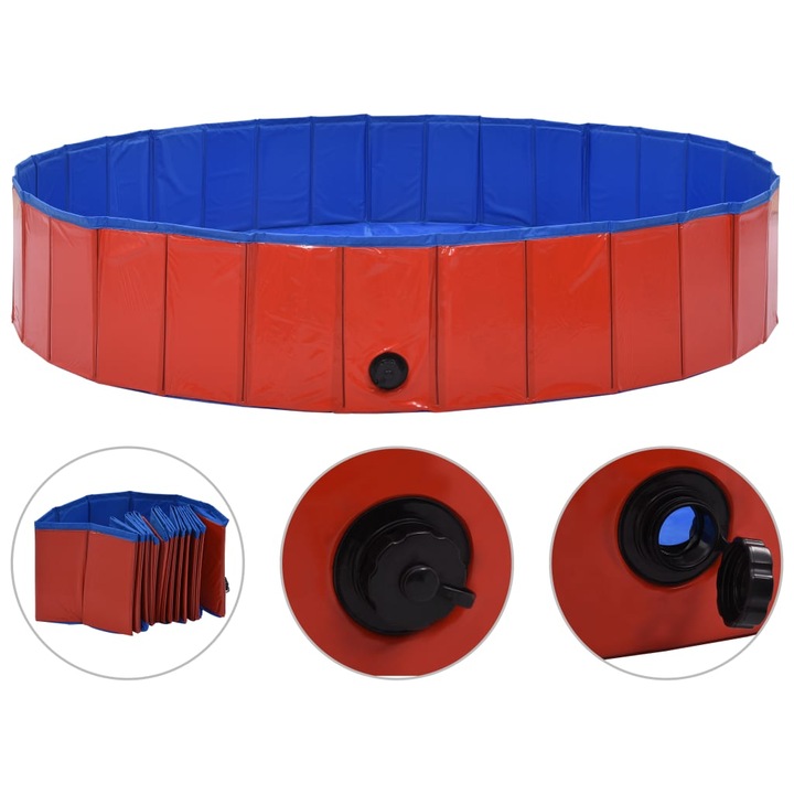 Сгъваем басейн за кучета vidaXL, Червен, 160x30 см, PVC