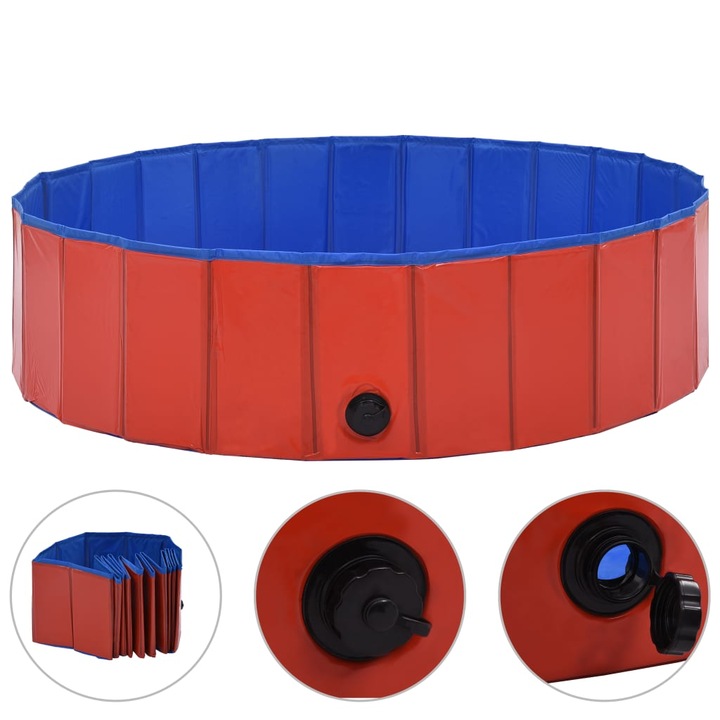 Сгъваем басейн за кучета vidaXL, Червен, 120x30 см, PVC
