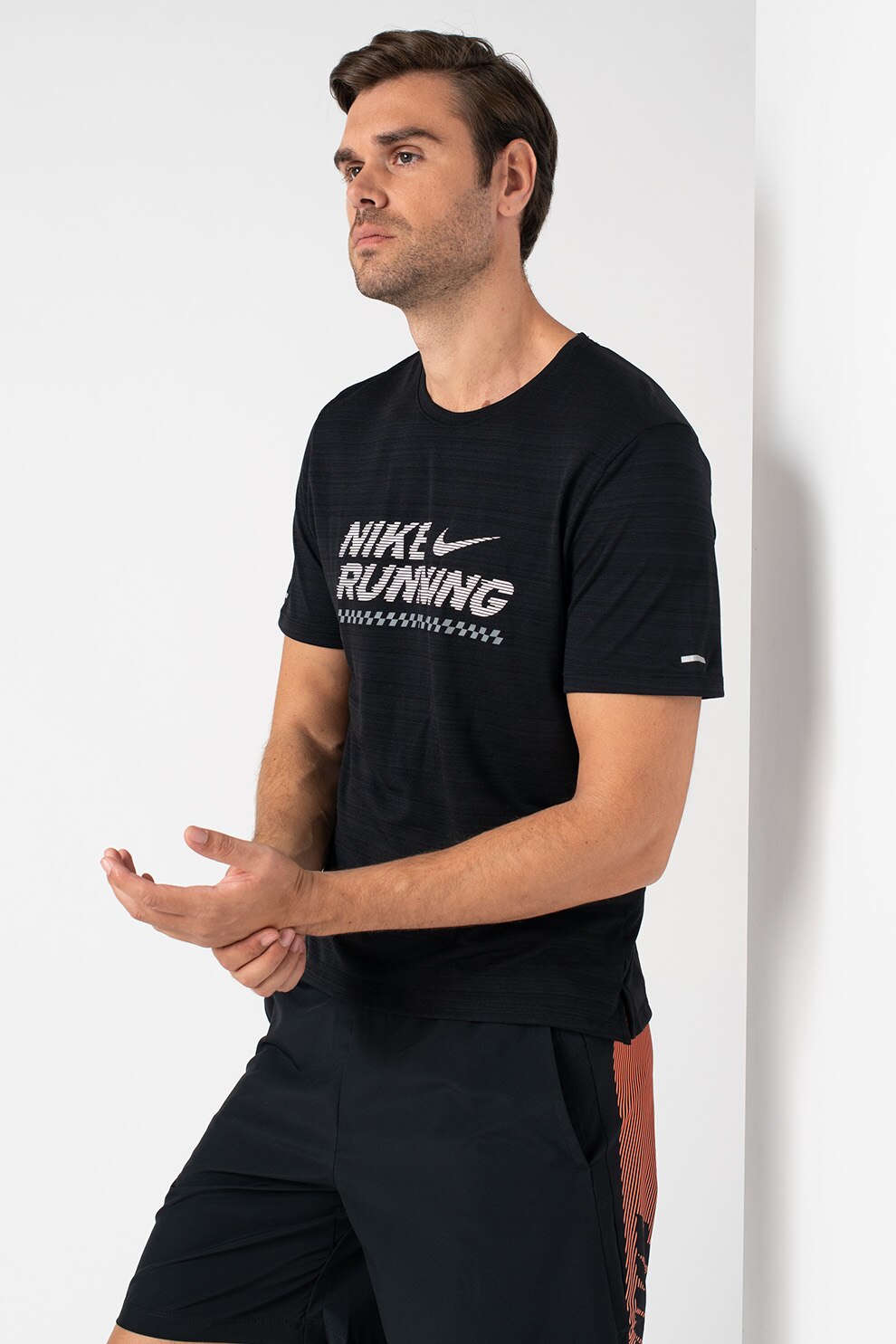 Nike, Tricou pentru alergare Miler, Negru/Alb optic