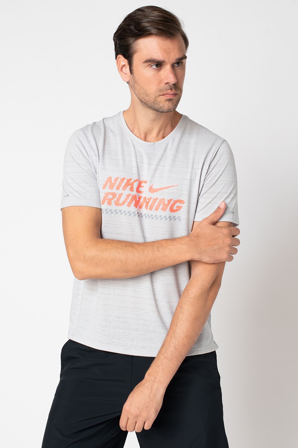 Nike, Tricou pentru alergare Miler, Grej/Oranj neon