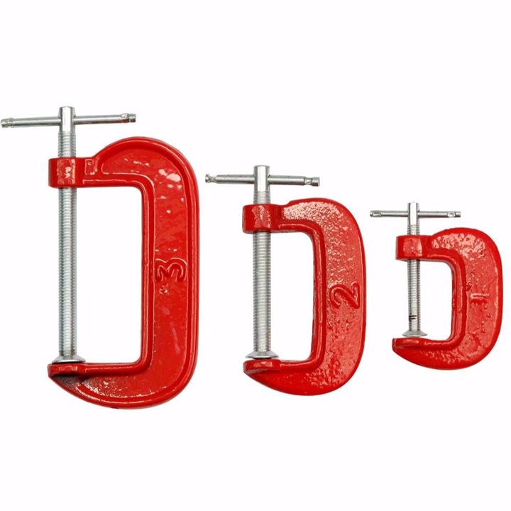 Комплект стяги тип-G Vorel, 25, 50, 75 мм, Червени, 3 броя