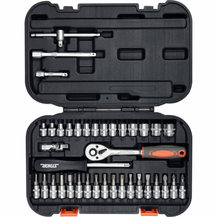 Комплект тресчотка, битове и вложки Sthor, 1/4 ", 38 части