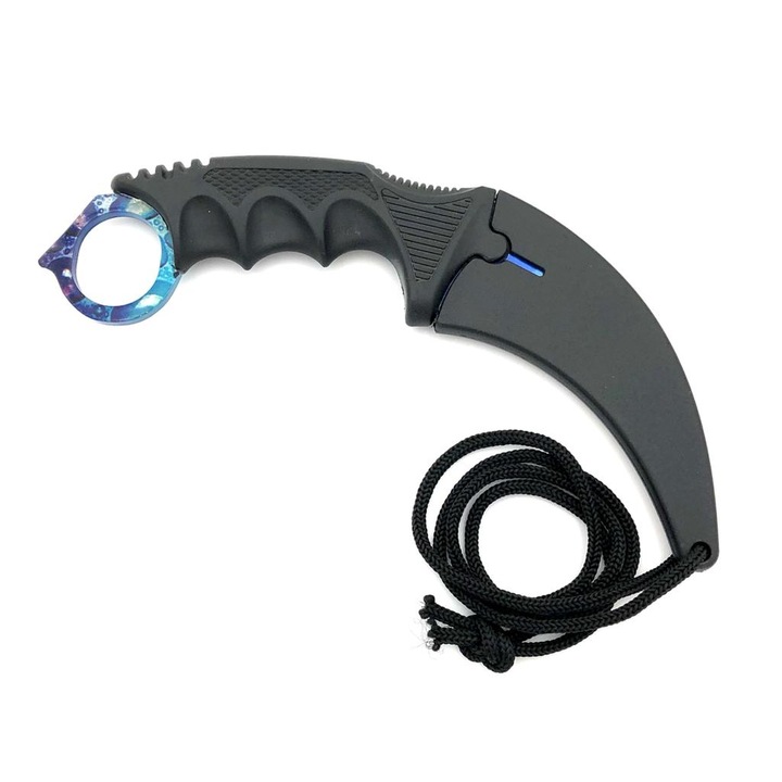 OEM CS: GO Karambit, gyakorláshoz, él nélküli, hüvely, akasztózsinór, kék buborékos