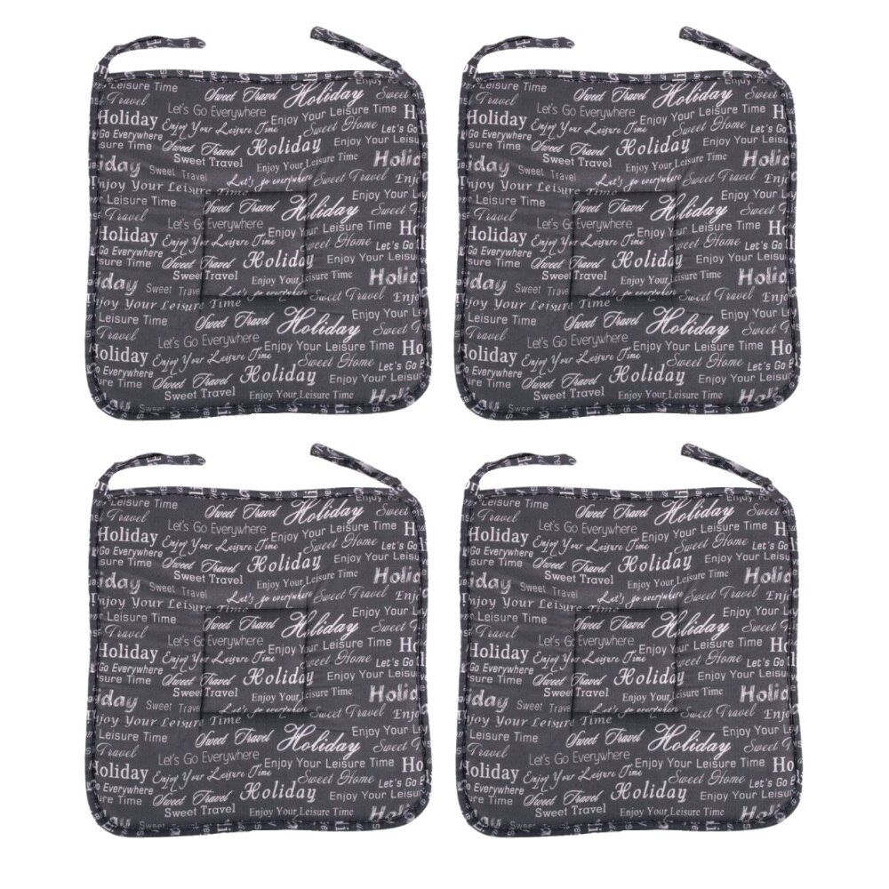 Set perne decorative pentru scaun in forma de patrat, cu imprimeu, 38x38 cm, Negru, 4 piese