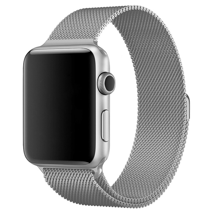 Каишка за Apple Watch, Metallic Milanese Loop, Съвместима с Apple Watch 1/2/3/4/5/6, Сребриста, 42 mm
