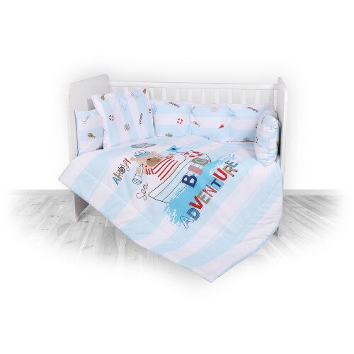 Set Lorelli Lenjerie Pat 7 Piese, Bumbac Ranforce Lily, Colectia 2019, Adventure Blue