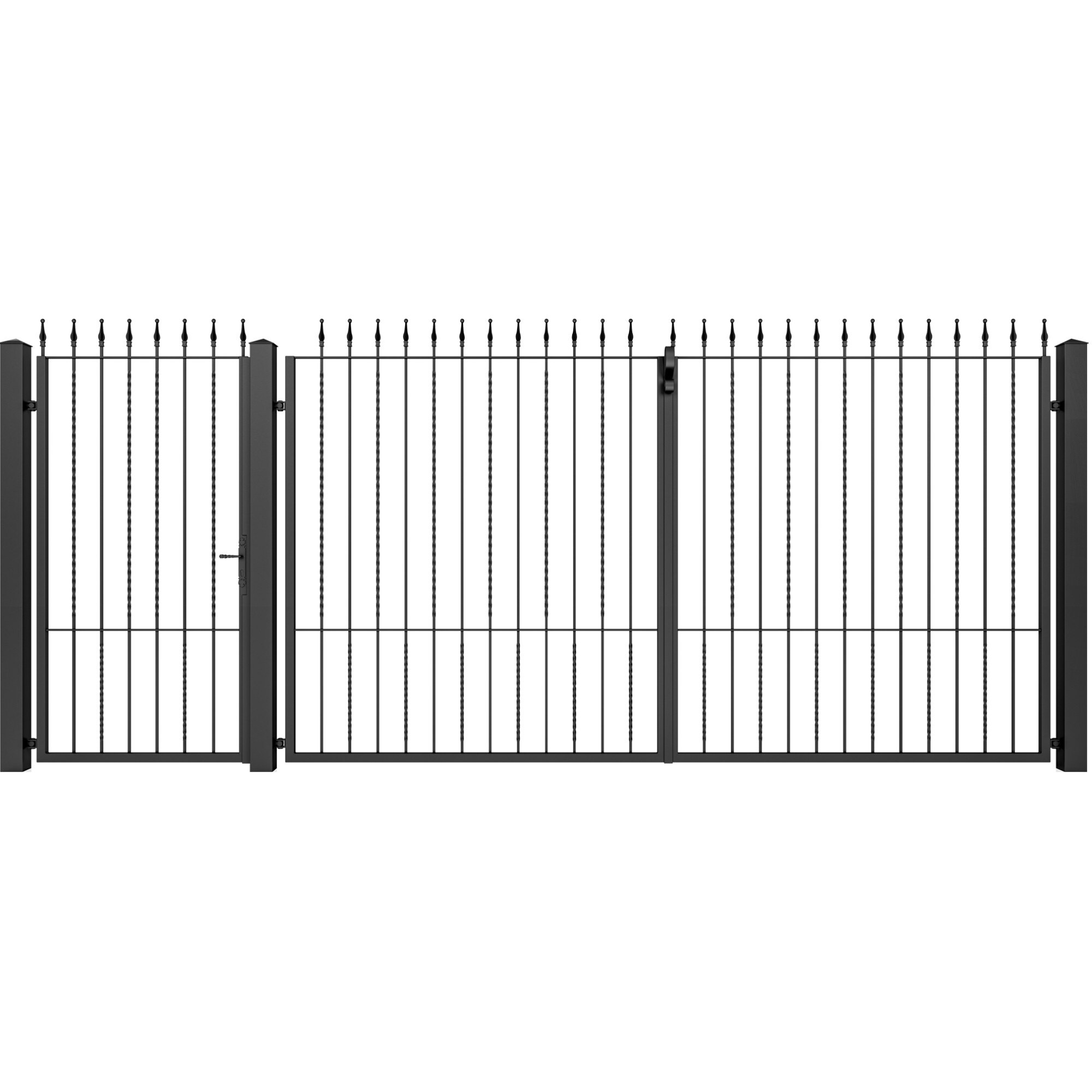 Set poarta auto si pietonala, Todome, fier forjat 01, negru, 450 x 180 cm