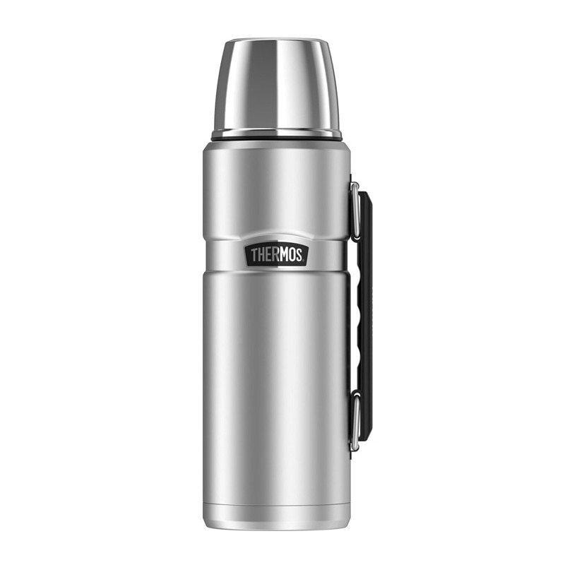 Termos pentru bauturi cu maner din otel inoxidabil, gri metalizat, 1200 ml