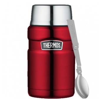 Termos pentru mancare cu lingura pliabila si cana, inox, rosu, 710 ml Termos pentru mancare cu lingura pliabila si cana, inox, rosu, 710 ml