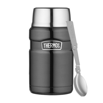 Termos pentru mancare cu lingura pliabila si cana, inox, gri, 710 ml Termos pentru mancare cu lingura pliabila si cana, inox, gri, 710 ml