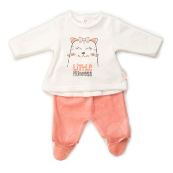 Set 2 piese Babybol bebe fetita, bluza si pantalon cu botosei, salmon,3 luni , 62 cm Set 2 piese Babybol bebe fetita, bluza si pantalon cu botosei, salmon,3 luni , 62 cm