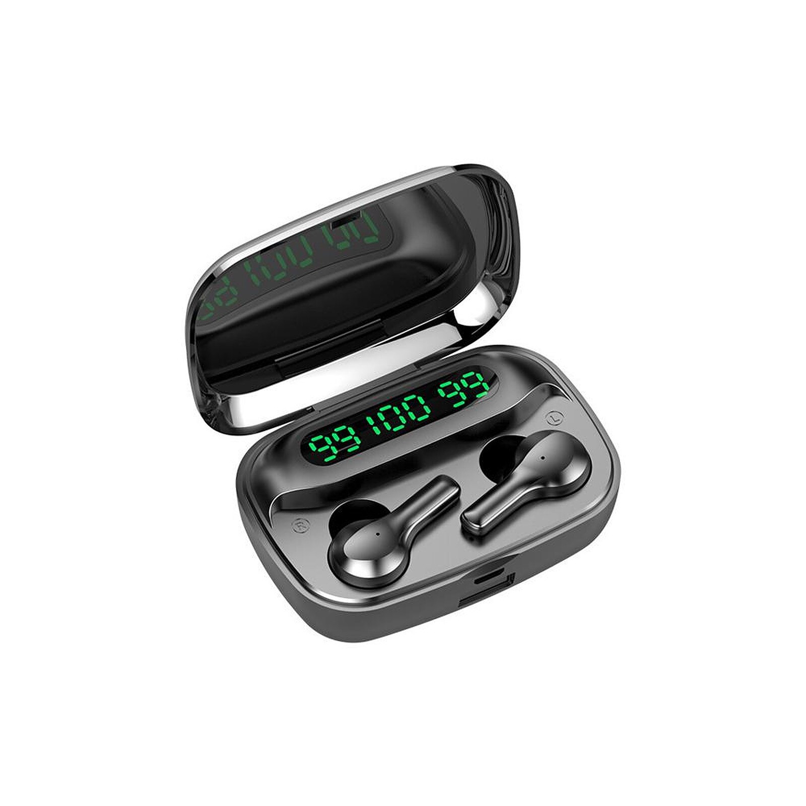 Casti bluetooth Pyamid, V5.1, ecran LED pentru afisarea nivelului bateriei, cutie de incarcare de 2000mAh, microfon incorporat, R3-TWS, negru