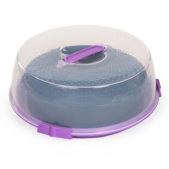 Tava tort cu suport si capac pentru transport incorporat Ibili,26 cm,otel inoxidabil,negru/mov Tava tort cu suport si capac pentru transport incorporat Ibili,26 cm,otel inoxidabil,negru/mov