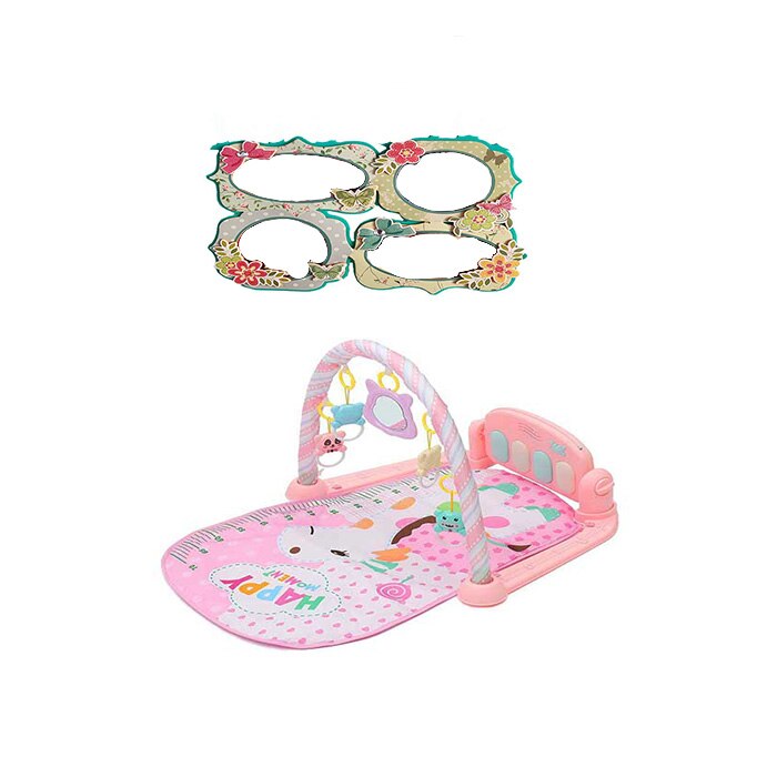 Set saltea de joaca muzicala interactiva baby piano + 4 rame foto haioase cu autoadeziv pentru perete, fetite si baieti, roz AK501333