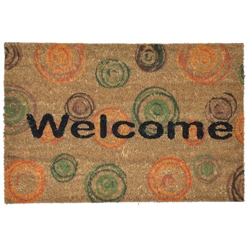 Covoras intrare Casa Plastor, cocos vopsit, Welcome Circles, 60x40cm Covoras intrare Casa Plastor, cocos vopsit, Welcome Circles, 60x40cm
