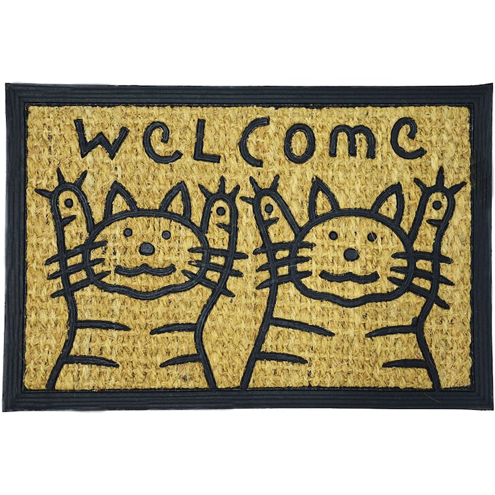 Covoras intrare Casa Plastor, fibre cocos, Welcome Cats ,60x40cm