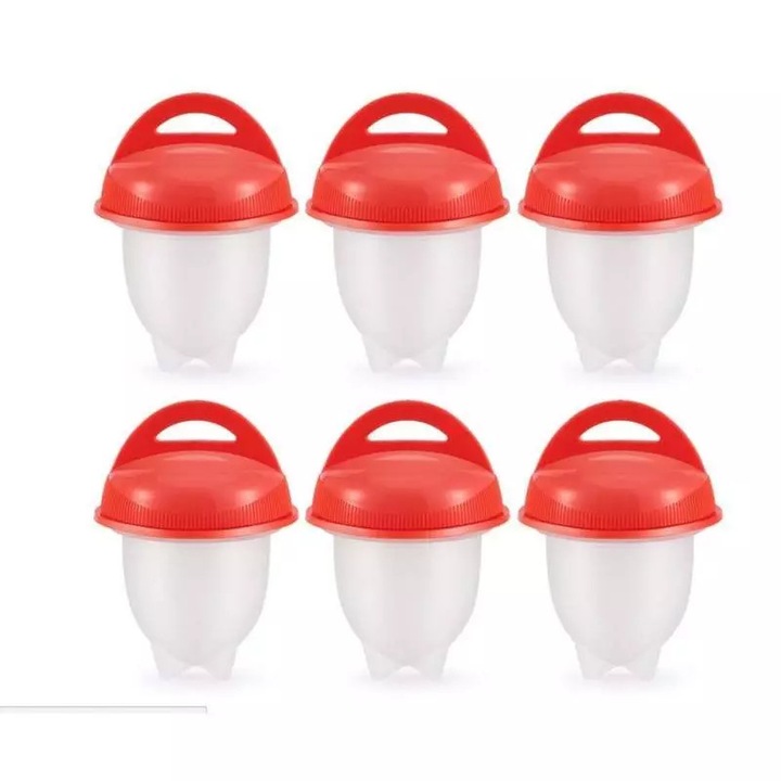 Set 6 recipiente SIKS® din silicon pentru fiert oua, alb-rosu