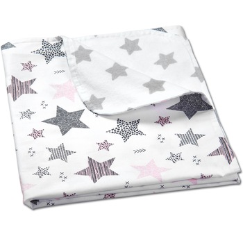 Paturica dubla din bumbac si flanel 100x75 cm Kidizi Pink Stars, 100% bumbac Paturica dubla din bumbac si flanel 100x75 cm Kidizi Pink Stars, 100% bumbac