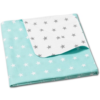 Paturica dubla din bumbac si flanel 100x75 cm Kidizi Mint Stars, 100% bumbac Paturica dubla din bumbac si flanel 100x75 cm Kidizi Mint Stars, 100% bumbac