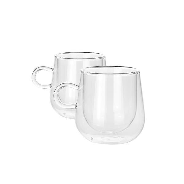 Set 2 cani espresso cu pereti dubli ,80 ml, cu manere