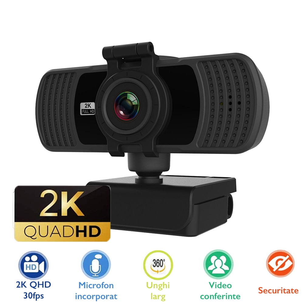 Camera web, Loosafe™ MP06, 2K 4MP, 30FPS, rezolutie 2560 x 1440 anulare zgomot de fond, capac securitate, rotatie 360, filet trepied, negru