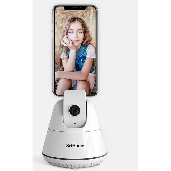 SriHome SH006 RoPRO telefon szelfibot, Samsung, Huawei, Apple, LG kompatibilis, forgatható, fel / le mozgás, automatikus intelligens ember követés, vlogoláshoz, 2 teljesítménymód, fehér