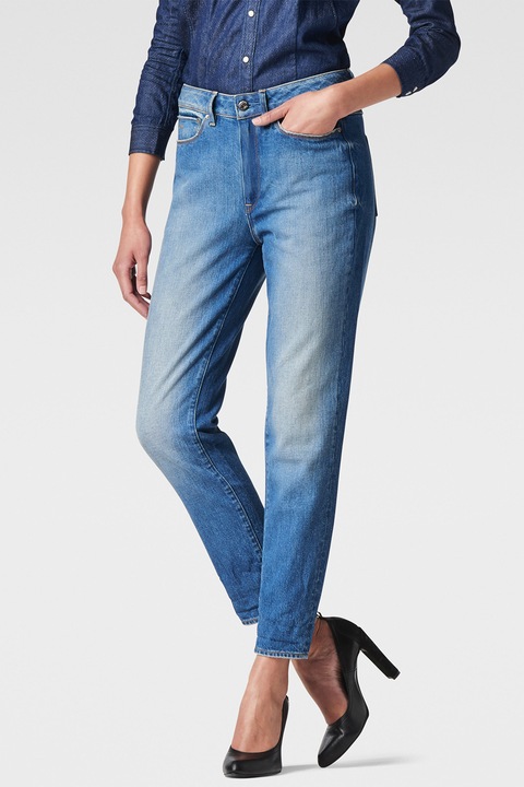 G-STAR, Blugi conici cu talie inalta 3301, Albastru deschis