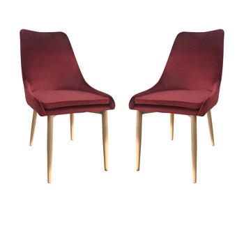 Set 2 scaune dining Elisa, catifea, picioare metalice imitatie lemn, bordo Set 2 scaune dining Elisa, catifea, picioare metalice imitatie lemn, bordo