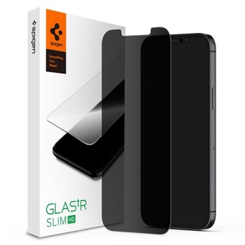 Folie sticla cu sistem de montare Spigen GLAS.tR SLIM HD iPhone 12 Pro Max Privacy Folie sticla cu sistem de montare Spigen GLAS.tR SLIM HD iPhone 12 Pro Max Privacy