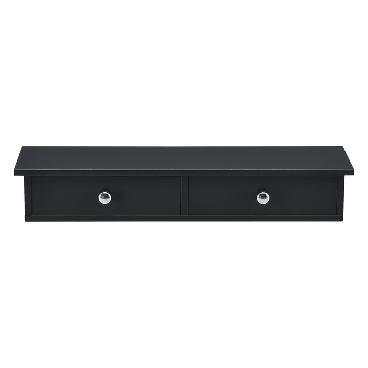 Raft, en.casa, Geeste, 60 x 15 x 10 cm, pal, mdf, negru, cu 2 sertare, montabil pe perete