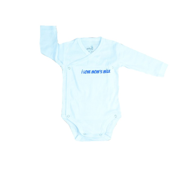 Body cu maneca lunga bebelusi Pifou Model 10 M10-A10, Alb, 62 cm