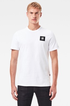 G-Star RAW, Tricou din bumbac organic cu aplicatie logo, Alb optic/Negru G-Star RAW, Tricou din bumbac organic cu aplicatie logo, Alb optic/Negru