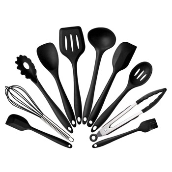 Set 10 ustensile bucatarie, Silicon, Antiaderent, Negru Set 10 ustensile bucatarie, Silicon, Antiaderent, Negru