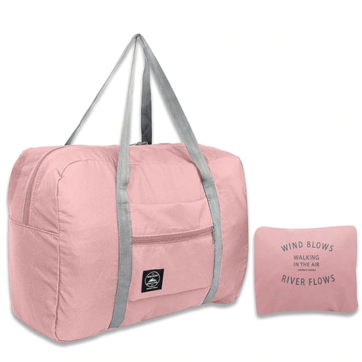 Сгъваема пътна чанта, Полиестер, 48 x 32 x 16 см, Розова