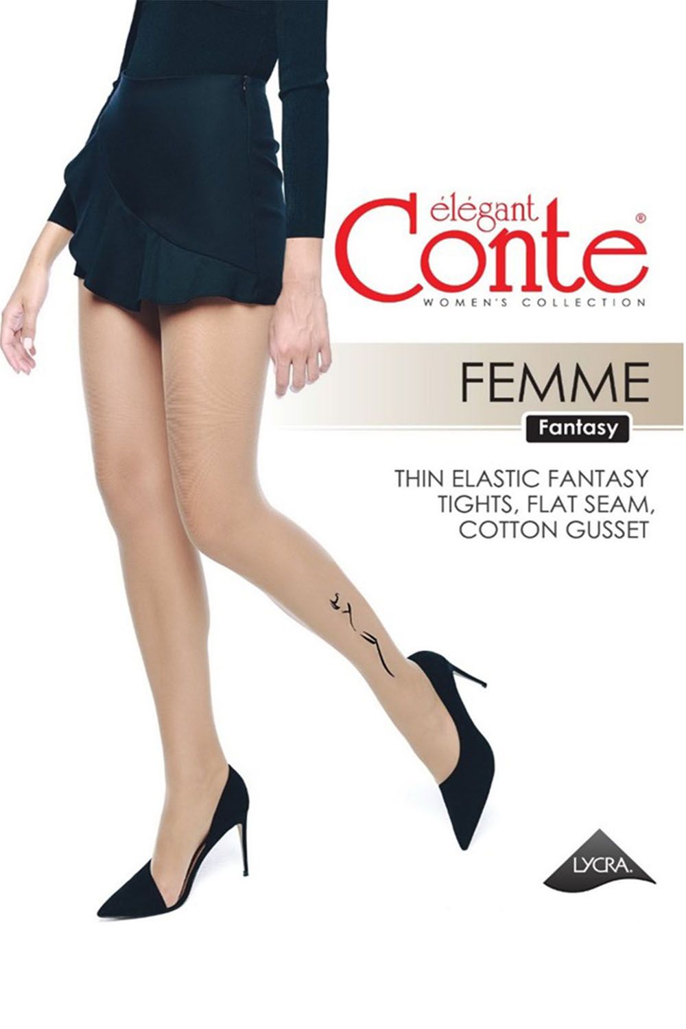 Ciorap cu model Fantasy Femme, Conte Elegant, Negru