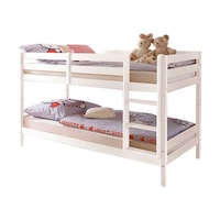 Pat etajat Bambino, cu scara, 90x200, lemn masiv, culoare Alb