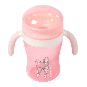 Cana anti curgere cu manere 240 ml BabyOno 1449/01, Roz 3+ luni Cana anti curgere cu manere 240 ml BabyOno 1449/01, Roz 3+ luni