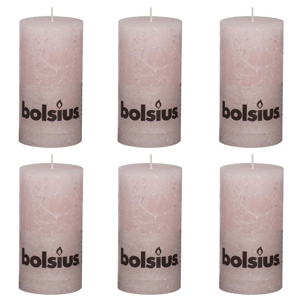Set de 6 lumanari bloc rustice, Bolsius, Parafina, 130 x 68 mm Roz