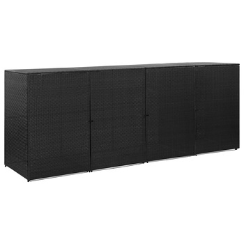 Magazie de pubele cvadrupla, vidaXL, Poliratan, 305 x 78 x 120 cm, Negru Magazie de pubele cvadrupla, vidaXL, Poliratan, 305 x 78 x 120 cm, Negru