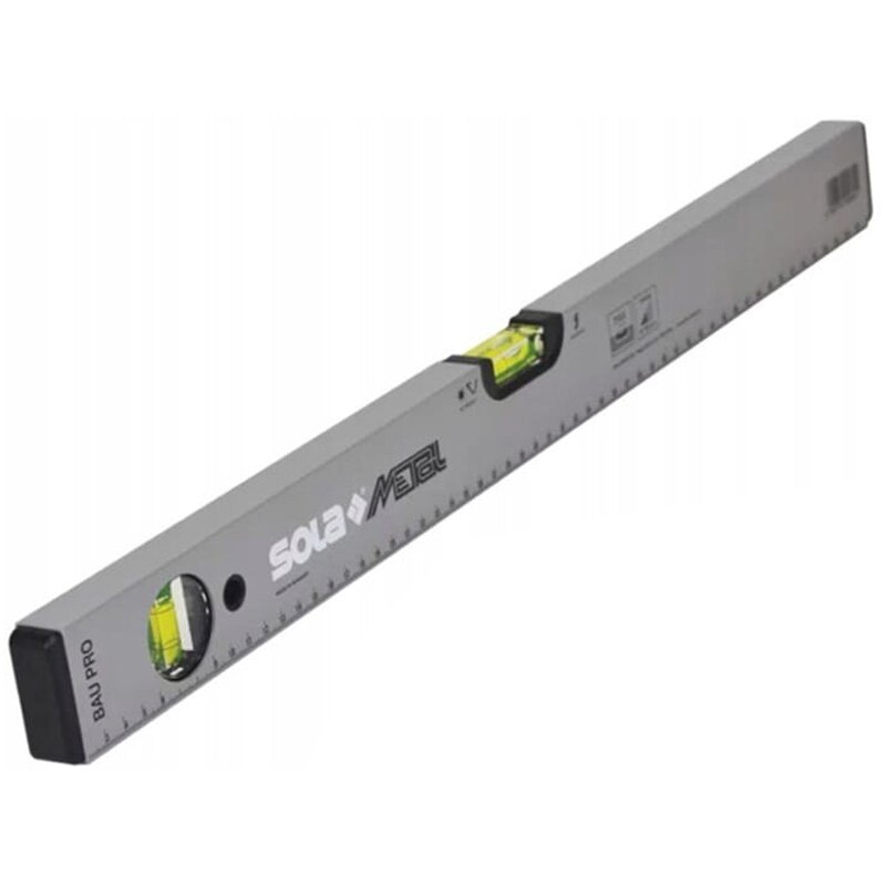 Nivela SOLA tip BAUPRO 180, aluminiu, profil tubular, argintiu, 2 bule, 180 cm, ± 0.50 mm/m (0.029°)