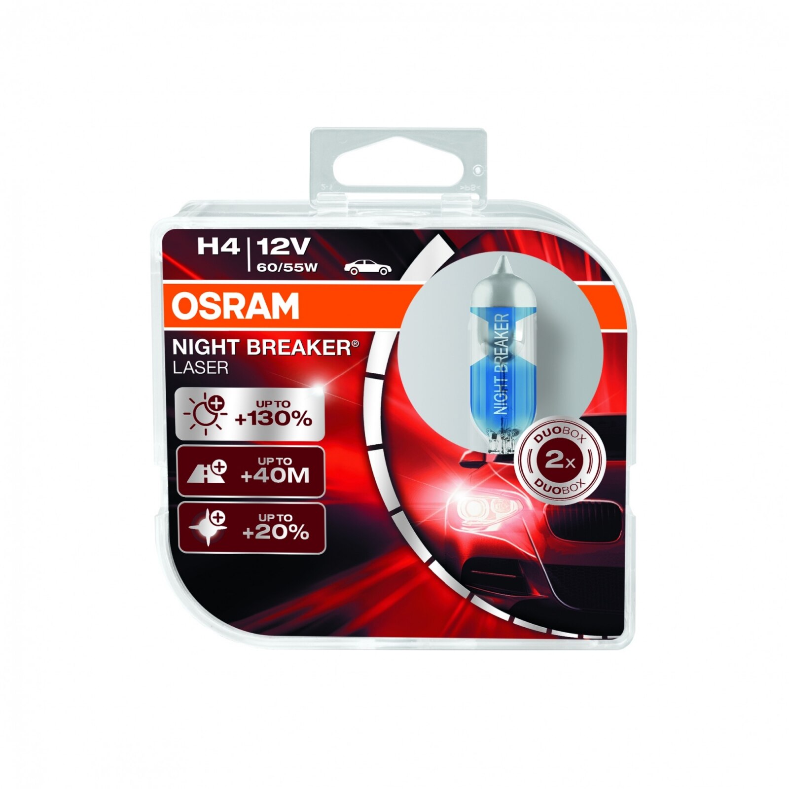 Bec auto far halogen Osram H4 Night Breaker Laser, +130%, 60 55W, 12V, P43T, 2Buc 3400 k