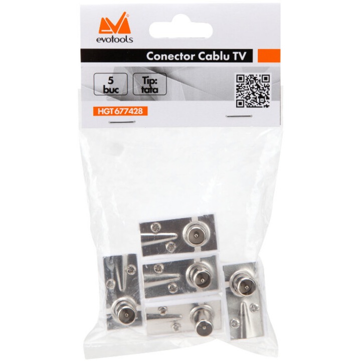 Мъжки конектор за TV кабел EvoTools комплект от 5 бр