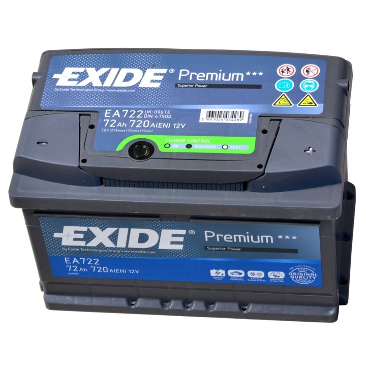 Exide Premium autó akkumulátor, 72 Ah, 720 A, EA722
