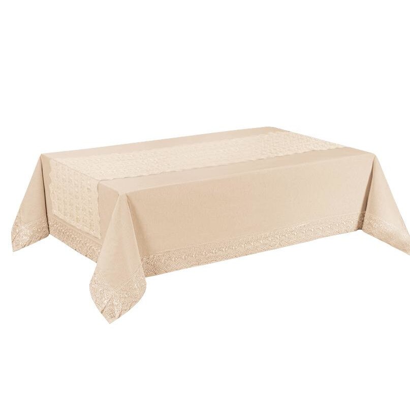 Fata de masa cu broderie, pentru 8 persoane, crem, dimensiune 160x220cm , model Joie