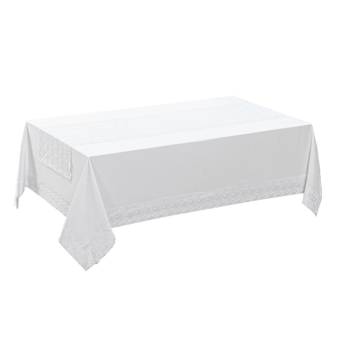 Fata de masa cu broderie, pentru 8 persoane, Alb, dimensiune 160x220cm , model Joie