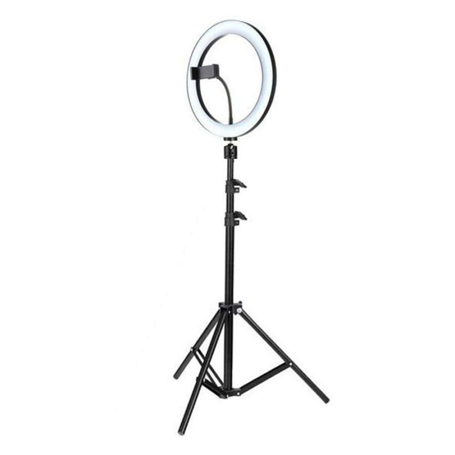Lampa circulara Ring Light, diametru 13 inch LED , 3 moduri de lumina , 10 trepte reglaj , 3 suporti telefon , telecomanda selfie , trepied 210cm inclus, Urban Trends ®