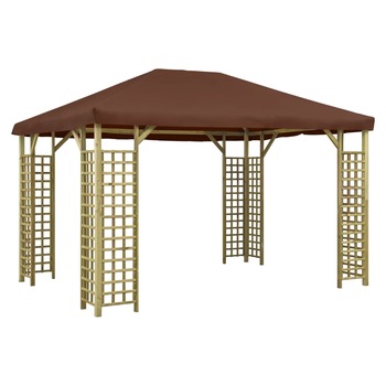 Pavilion de gradina, vidaXL, Textil/Lemn masiv de pin tratat, 4 x 3 x 3 m, Maro inchis Pavilion de gradina, vidaXL, Textil/Lemn masiv de pin tratat, 4 x 3 x 3 m, Maro inchis